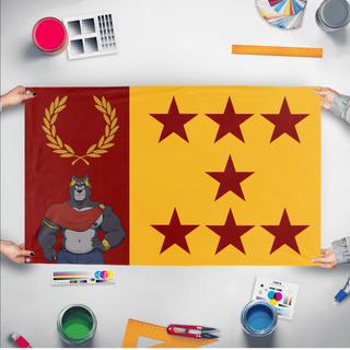 A mockup of the custom flag 'Adastran Empire flag' held up on a table during print checking
