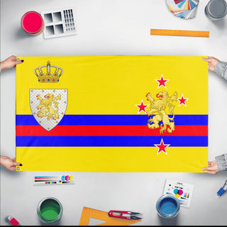 A mockup of the custom flag 'judah flag' held up on a table during print checking