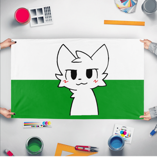 A mockup of the custom flag 'Boykisser-Saxony flag' held up on a table during print checking