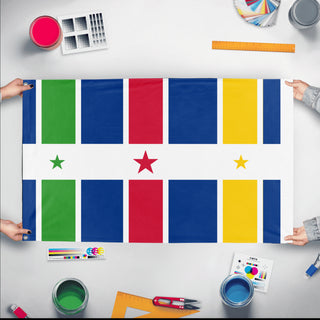 A mockup of the custom flag 'central african republic flag' held up on a table during print checking