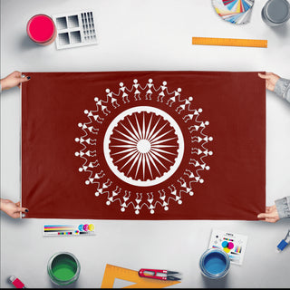 A mockup of the custom flag 'dadra and nagar haveli flag' held up on a table during print checking