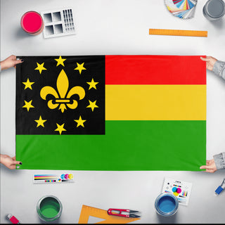 A mockup of the custom flag 'African American Rebel  flag' held up on a table during print checking