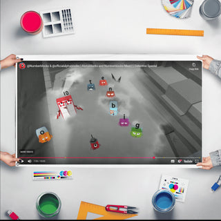 A mockup of the custom flag 'chalendge flag' held up on a table during print checking