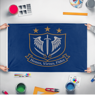 A mockup of the custom flag 'Republic Guard flag' held up on a table during print checking