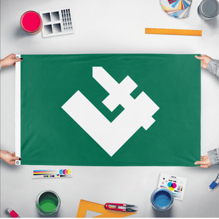 A mockup of the custom flag 'ONR_polska flag' held up on a table during print checking