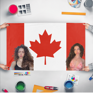 A mockup of the custom flag 'jerebear flag' held up on a table during print checking