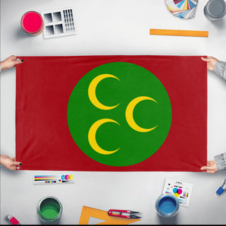 A mockup of the custom flag 'Ottoman Empire flag' held up on a table during print checking