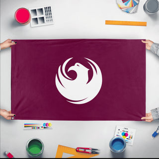 A mockup of the custom flag 'Arizona Phoenix Flag' held up on a table during print checking
