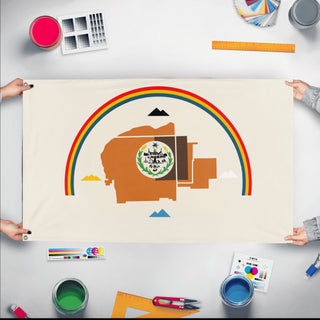 A mockup of the custom flag 'Najavo Nation Flag' held up on a table during print checking