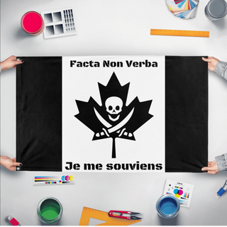 A mockup of the custom flag 'Take Back Canada flag' held up on a table during print checking