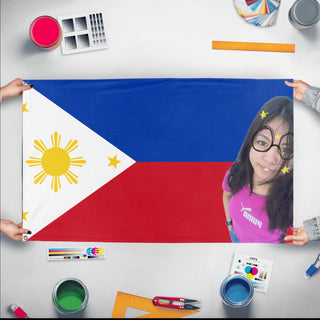 A mockup of the custom flag 'HASH flag' held up on a table during print checking