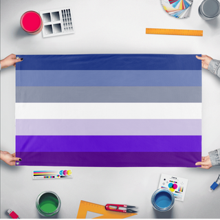 A mockup of the custom flag 'Butch Lesbian Flag' held up on a table during print checking