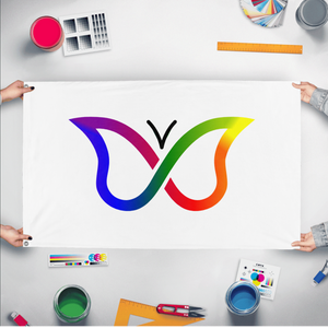 A mockup of the custom flag 'ADHD Pride Flag' held up on a table during print checking