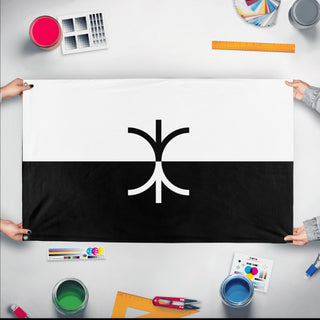A mockup of the custom flag 'Borderline Pride Flag' held up on a table during print checking