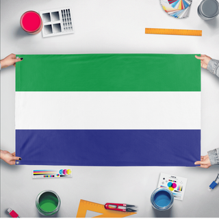 A mockup of the custom flag 'Rhine Confederation Flag' held up on a table during print checking