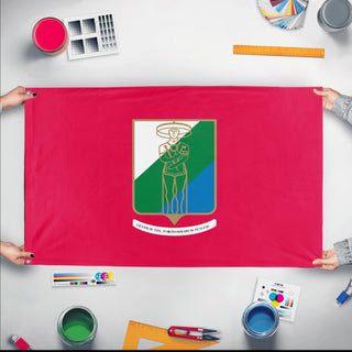 A mockup of the custom flag 'Abruzzo Flag' held up on a table during print checking