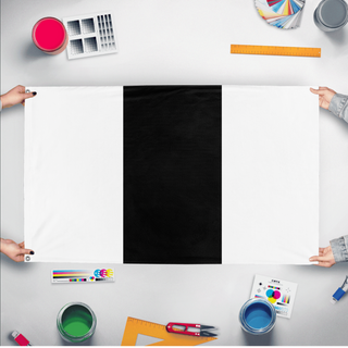 A mockup of the custom flag 'Tokugawa Shogunate Flag' held up on a table during print checking