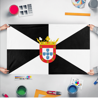 A mockup of the custom flag 'Ceuta Flag' held up on a table during print checking