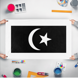 A mockup of the custom flag 'Terengganu Flag' held up on a table during print checking