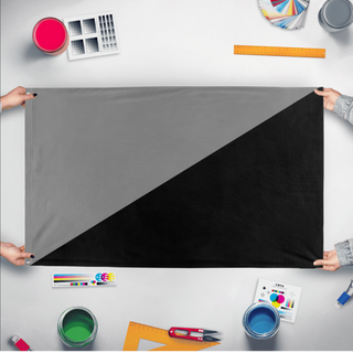A mockup of the custom flag 'Anarcho-agorism  Flag' held up on a table during print checking