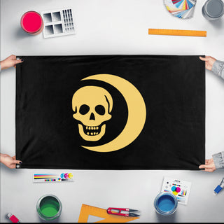 A mockup of the custom flag 'Flag of Minas Morgul flag' held up on a table during print checking