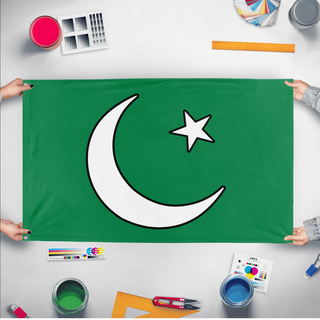 A mockup of the custom flag 'Islam flag' held up on a table during print checking
