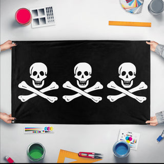 A mockup of the custom flag 'Christopher Condent Flag' held up on a table during print checking