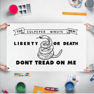 A mockup of the custom flag 'Culpeper Flag' held up on a table during print checking