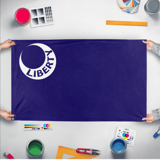 A mockup of the custom flag 'Fort Moultrie Flag' held up on a table during print checking