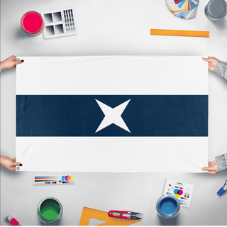A mockup of the custom flag 'Norbrithia flag' held up on a table during print checking
