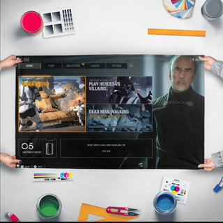 A mockup of the custom flag 'my flag' held up on a table during print checking