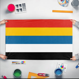 A mockup of the custom flag 'China Beiyang Republic flag' held up on a table during print checking