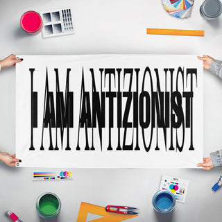 A mockup of the custom flag 'Aura flag' held up on a table during print checking