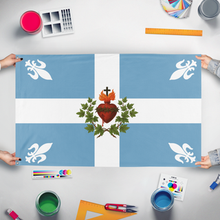 A mockup of the custom flag 'Carillon2x3 flag' held up on a table during print checking
