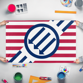 A mockup of the custom flag 'FCK NZS flag' held up on a table during print checking