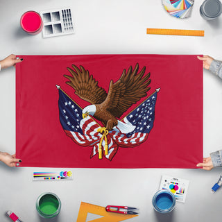A mockup of the custom flag 'American Constitutional Government flag' held up on a table during print checking