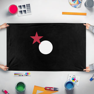 A mockup of the custom flag 'EFloidnd flag' held up on a table during print checking