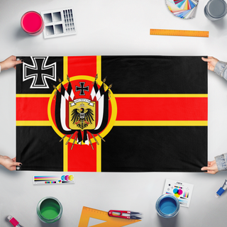 A mockup of the custom flag 'Empire of Germany flag' held up on a table during print checking