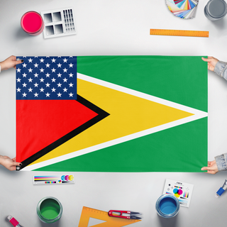 A mockup of the custom flag 'American  protectorate of Guyana  flag' held up on a table during print checking
