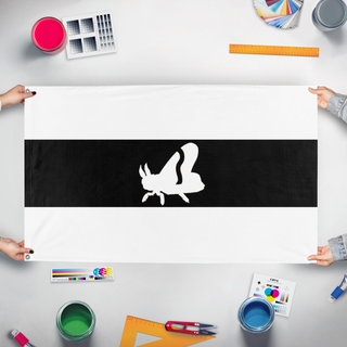 A mockup of the custom flag 'Karkosia flag' held up on a table during print checking