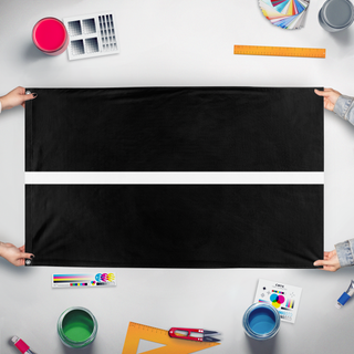 A mockup of the custom flag 'Livota flag' held up on a table during print checking