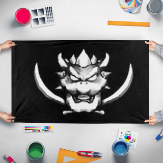 A mockup of the custom flag 'flag' held up on a table during print checking