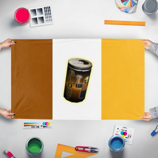 A mockup of the custom flag 'Bloxyland flag' held up on a table during print checking