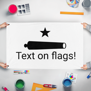 A mockup of the custom flag 'Nah flag' held up on a table during print checking