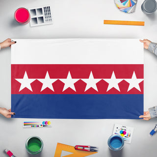 A mockup of the custom flag 'Republic Of Austrailia flag' held up on a table during print checking