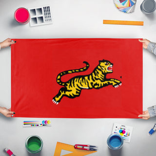 A mockup of the custom flag 'SUNG SIEW EMPIRE flag' held up on a table during print checking