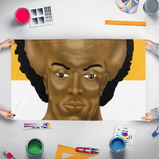 A mockup of the custom flag 'Yakubian State flag' held up on a table during print checking