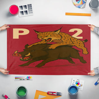 A mockup of the custom flag '141414 flag' held up on a table during print checking