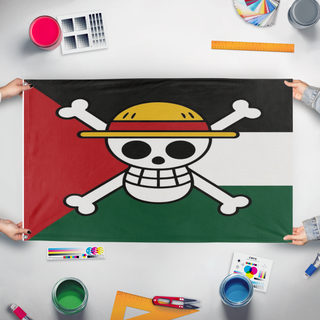 A mockup of the custom flag 'Nader flag' held up on a table during print checking