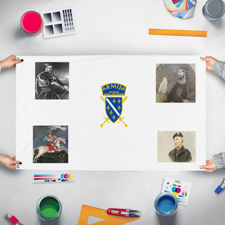 A mockup of the custom flag 'Bosnia  flag' held up on a table during print checking